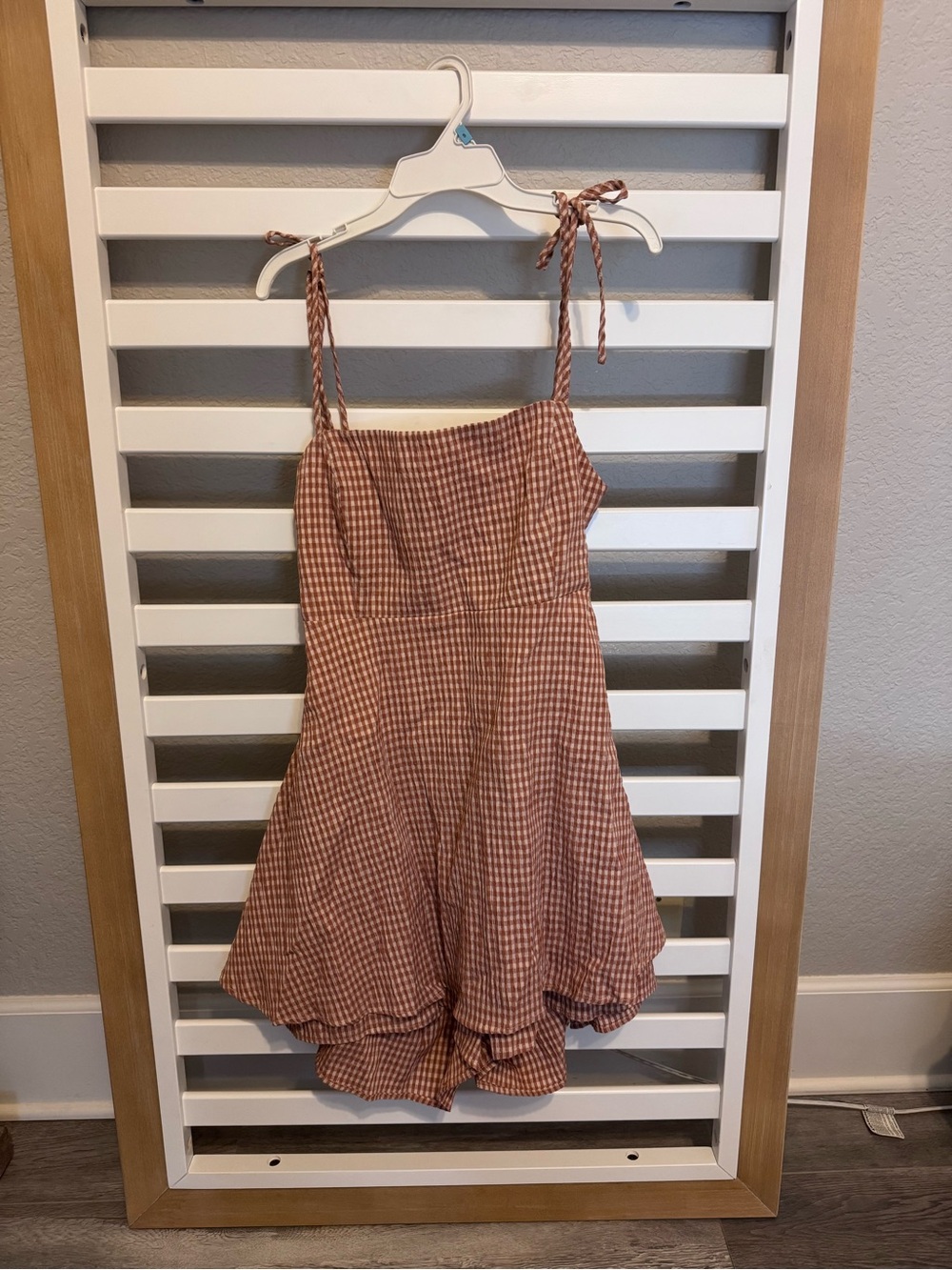 Lane 201 Gingham Tie-Shoulder Romper in Rust